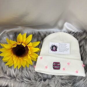 White Beanie with Pink Accents